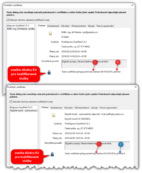 Pehlednj zpsob zobrazn kvalifikovanho certifiktu (pro elektronickou pee) v programu Adobe Acrobat Reader DC