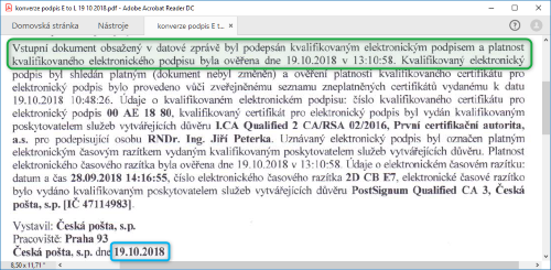 Obsah konverzn doloky dokumentu s elektronickm podpisem, z 19.10.2018
