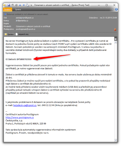 Instrukce k zskn certifiktu - mailem