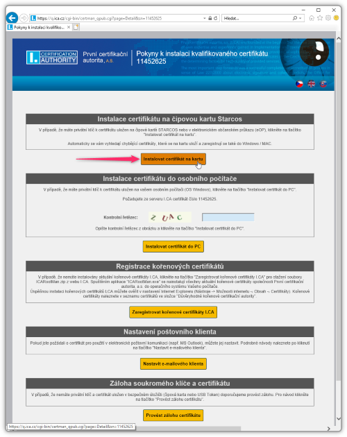 Nabdka instalace certifiktu z webovho browseru