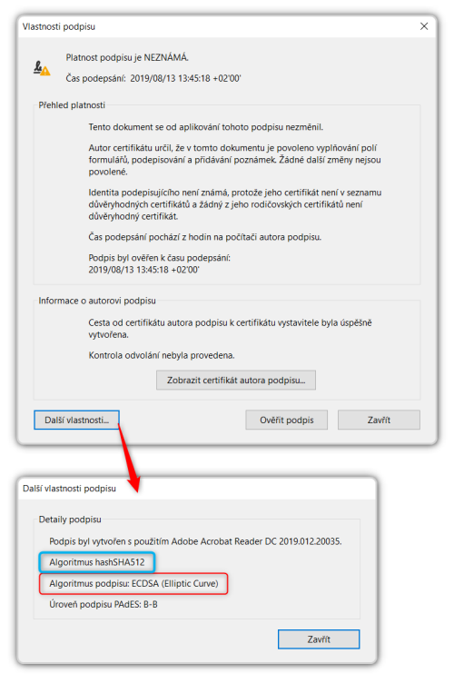Adobe Reader pro ECDSA pouv pevn danou hashovac funkci (SHA512)