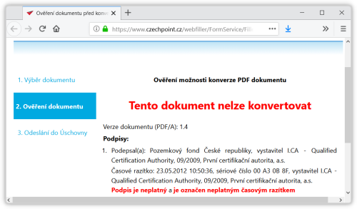 Elektronick dokument (PDF), jeho podpis nen mon ovit jako platn, se ned konvertovat