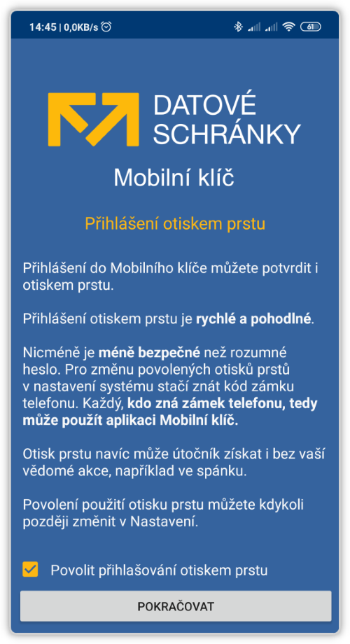 Povolen biometrick autentizace